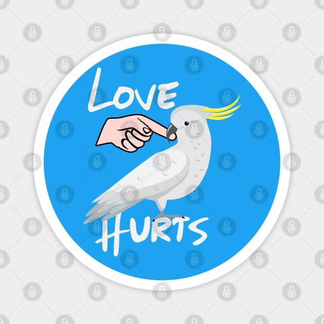 Love Hurts Cockatoo Parrot Biting Finger Magnet by Einstein Parrot